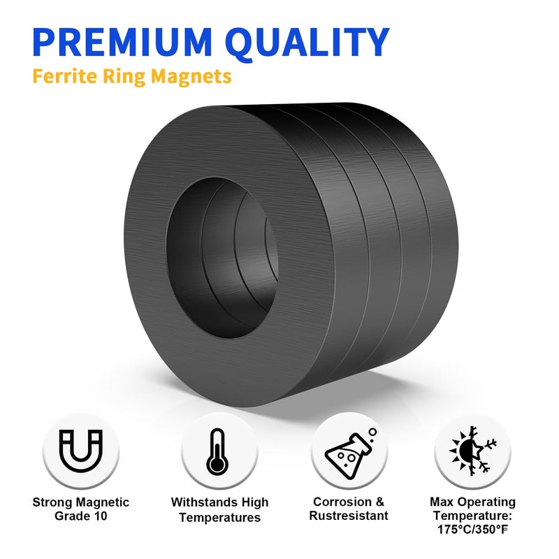 SRENMSMT Ferrite Ring Magnets - OD2.35 x ID1.25 x 10mm, Large Magnet, Grade 10 Big Magnets Heavy Duty for DIY, Industry Science, Tools, Garage-Pack of 4 - Image 3